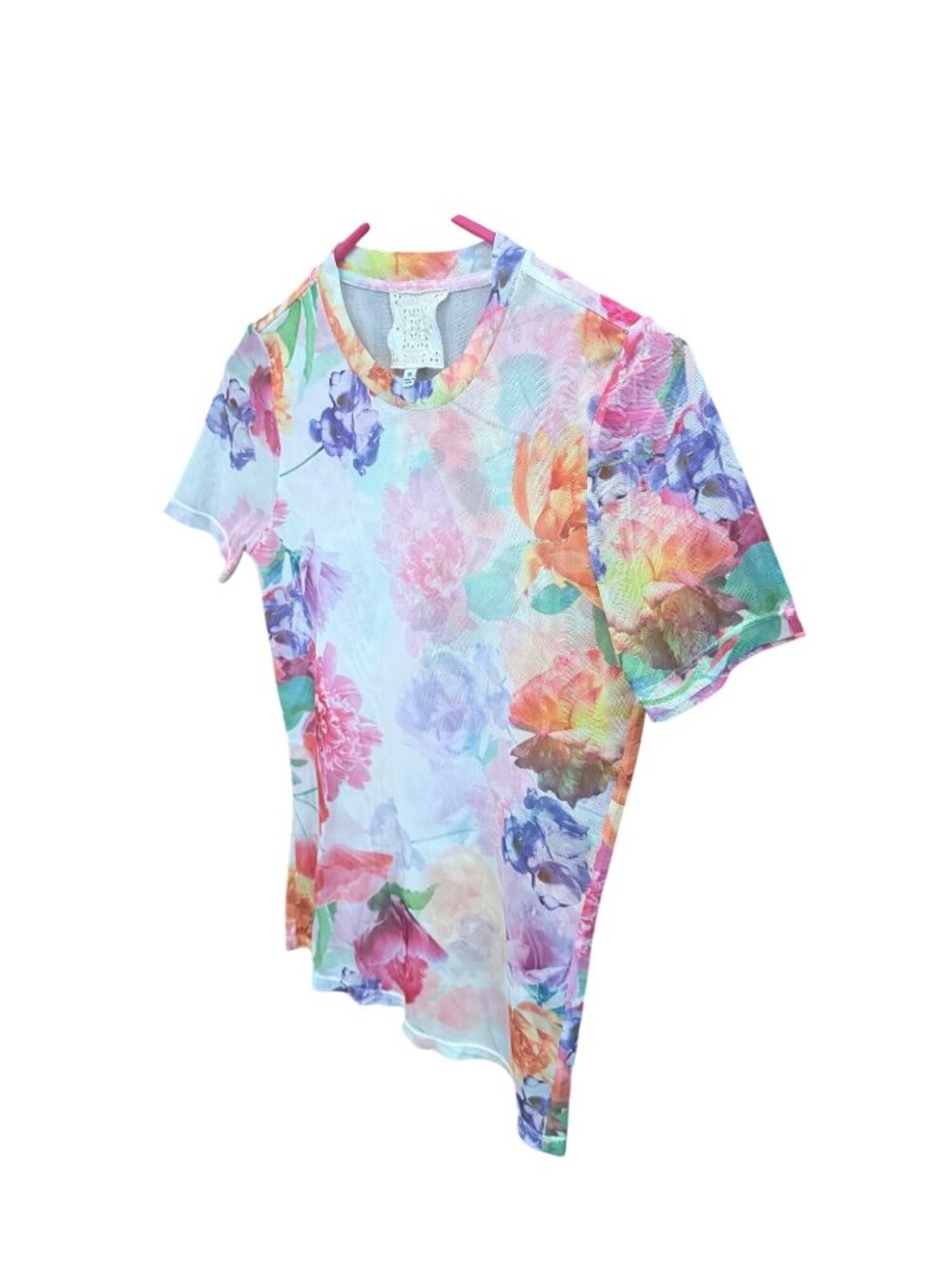 Johnny Was Jade Floral Mesh Top XS Short Sleeve Lightweight - Picture 3 of 5